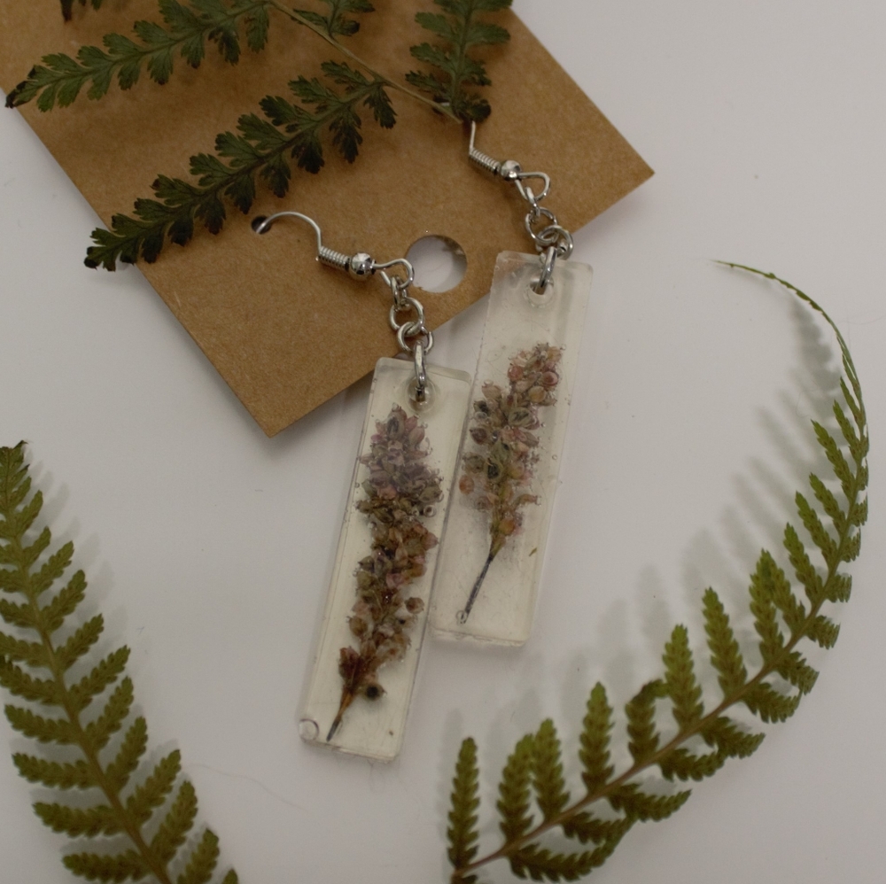 Handmade Resin Floral Drop Earrings Made With Real Dried Flowers -Hypoallergenic - Picture 2 of 2